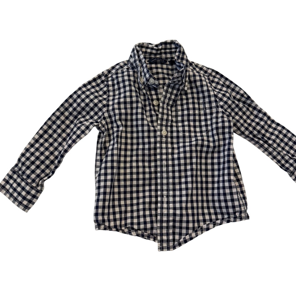Janie and Jack Boys Navy Blue Gingham Check Button Down Shirt 12-18 Months